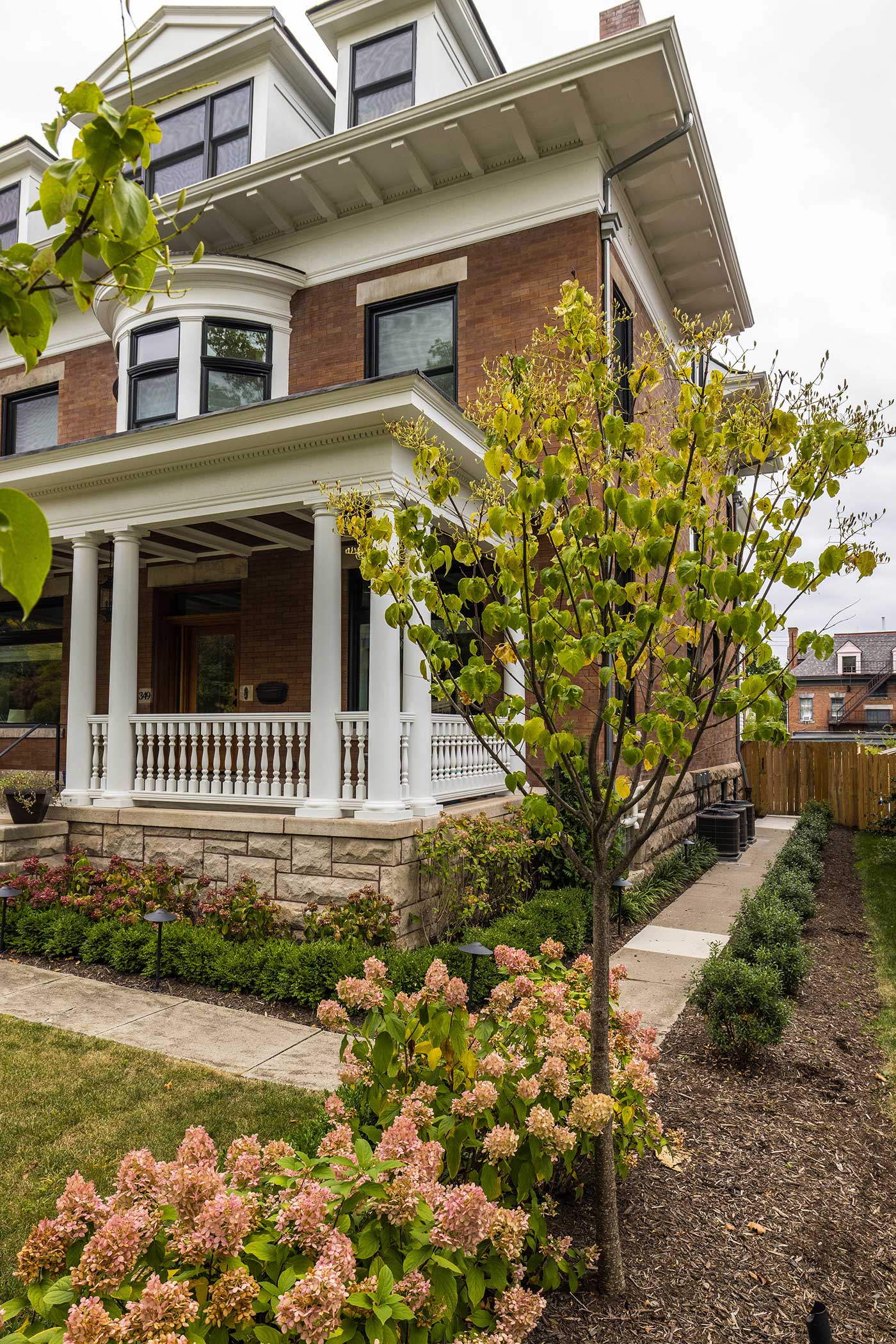 city-pittsburgh-stonework-10 landscape (softscape) install in front of Pittsburgh home with landscape lighting